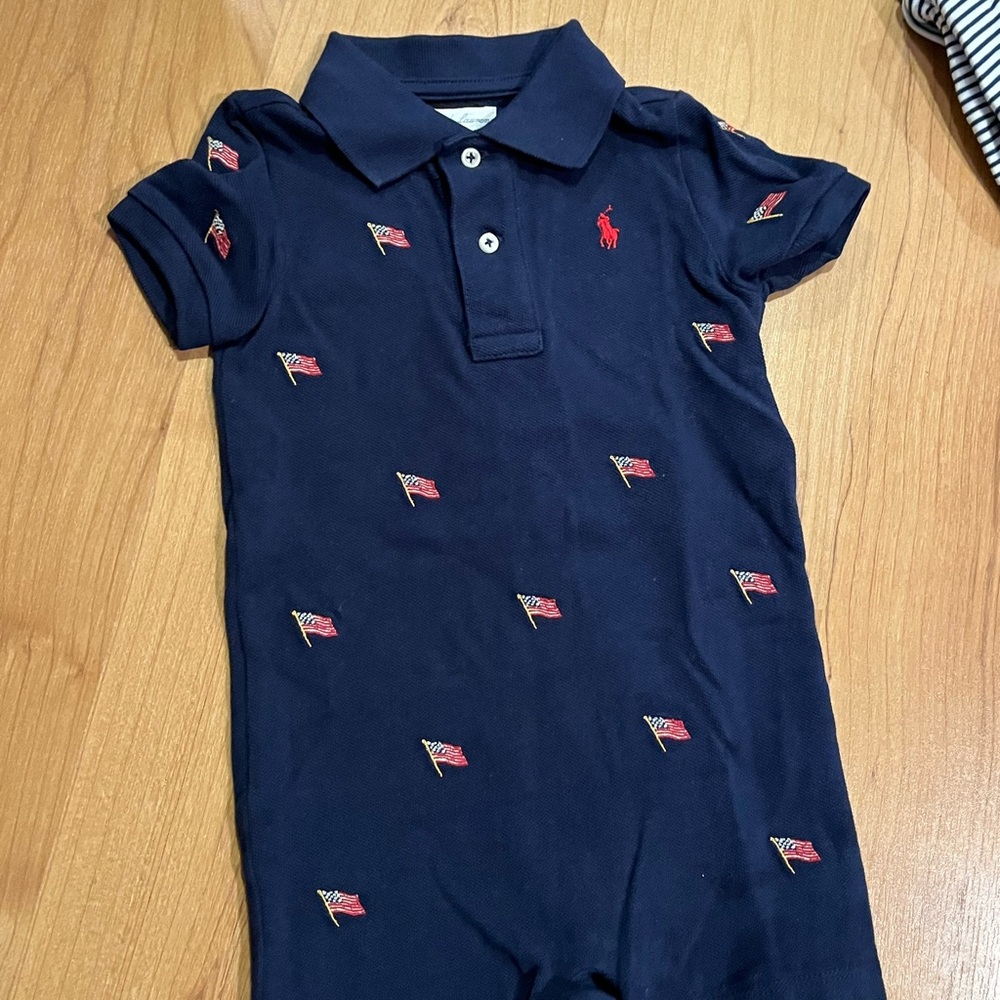 EUC American flag Ralph Lauren boys shorts onesie